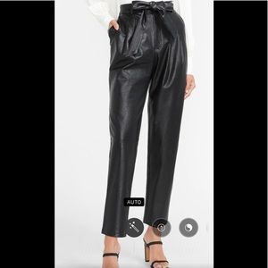 Super high waisted faux leather belted ankle pant